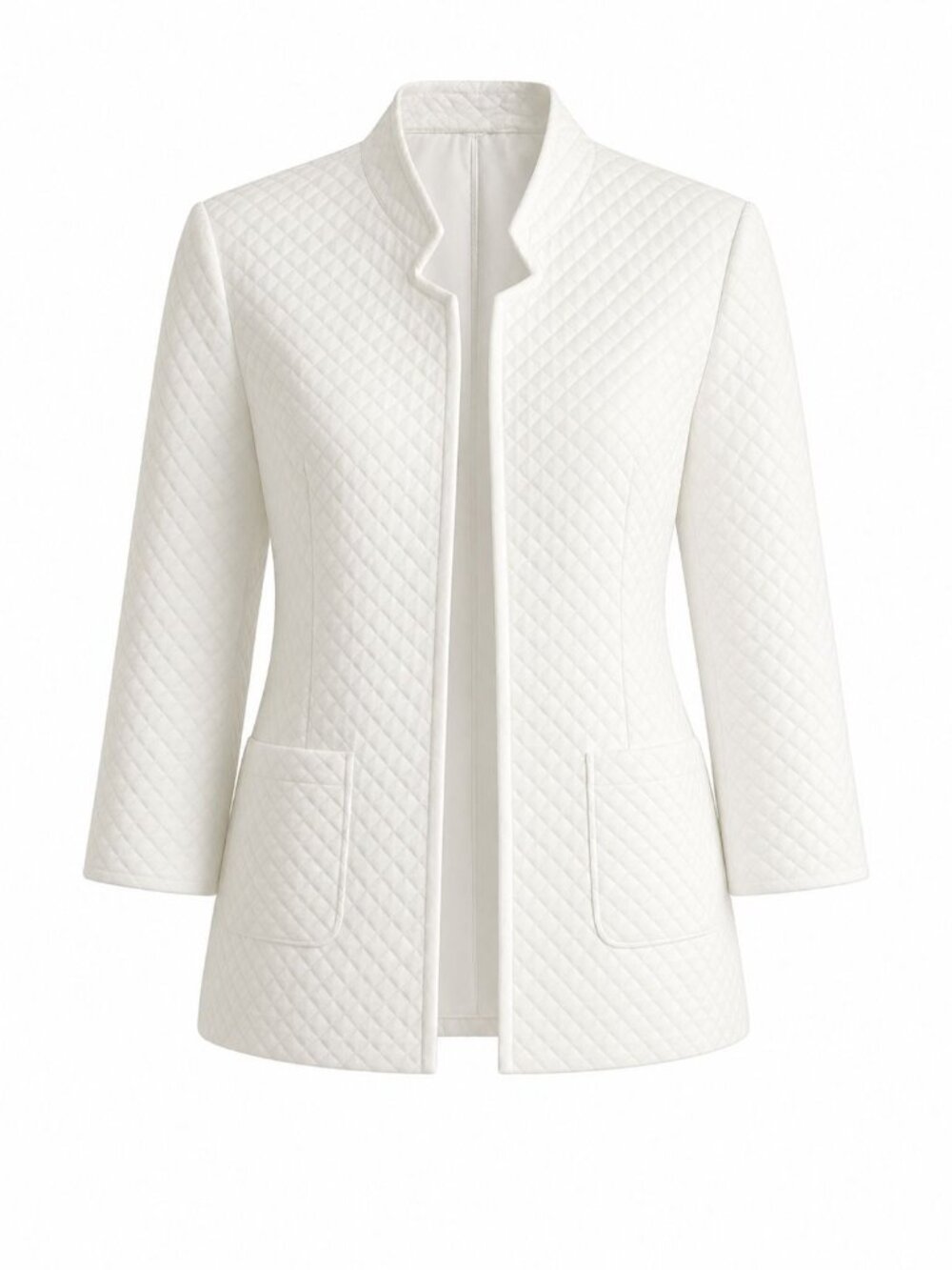 NYCC Size XL Quilted White Mid Length Open Front Blazer Jacket With Pockets